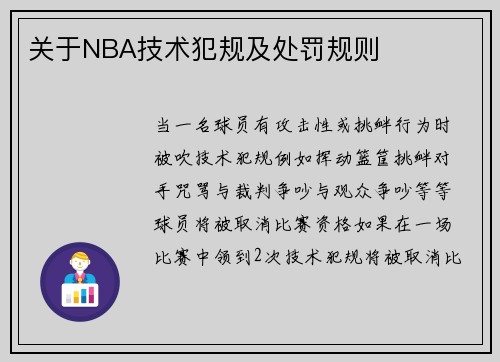 关于NBA技术犯规及处罚规则