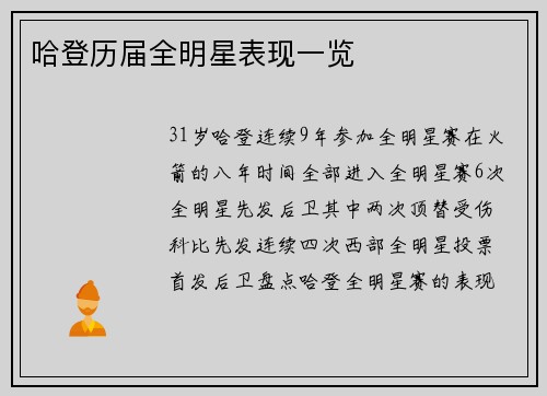 哈登历届全明星表现一览